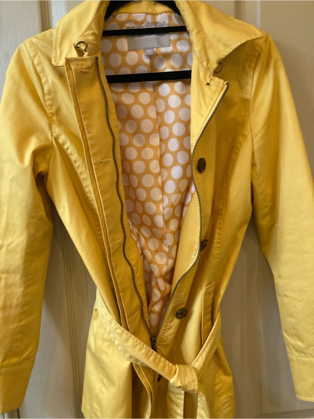 Banana Republic Yellow Trench Coat with Polka Dot Lining
